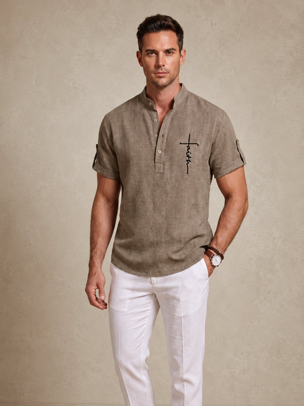 Albaicín - Camisa elegante de manga corta y cuello alto